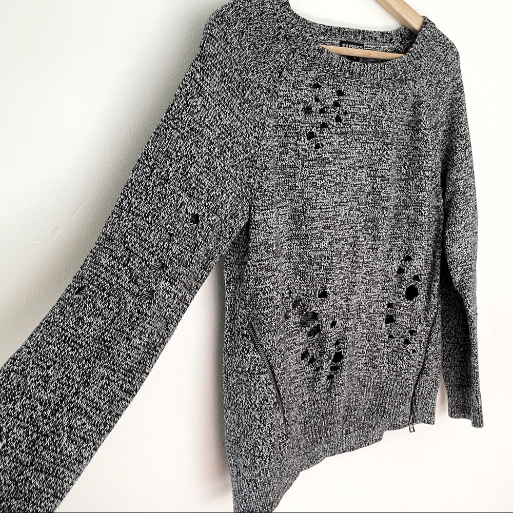 Express Distressed Zipper Sweater - Picture 5 of 6